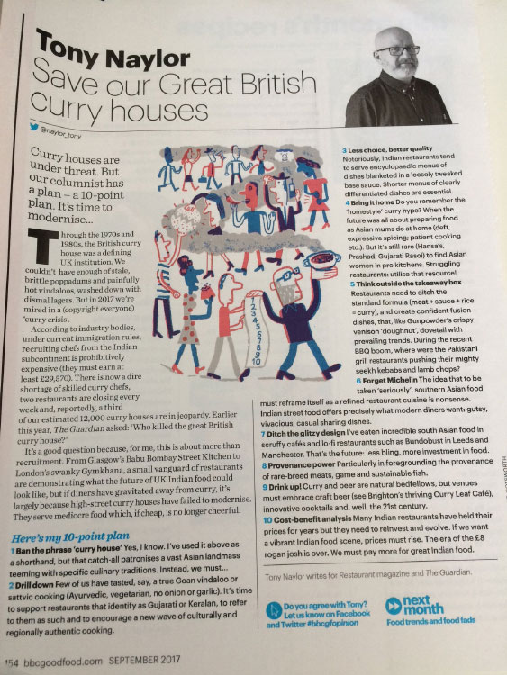 BBC Good Food illustration curry house dish follow critic paper print people happy smell