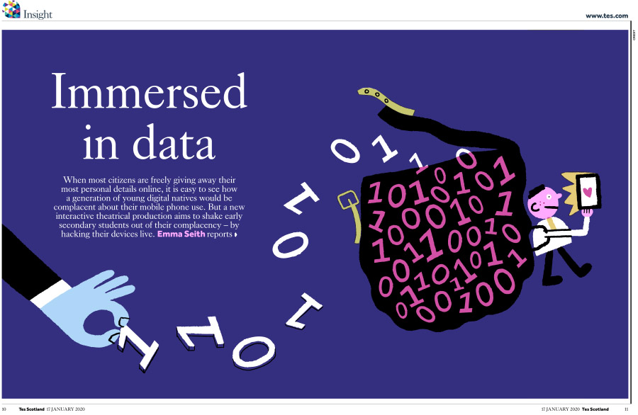 Times Educational Supplement illustration school data privacy hacking pupils trail security information